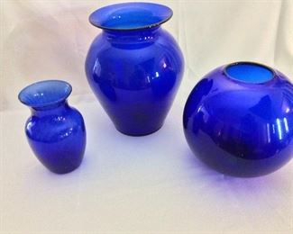 Blue Glass Vases, 12" H of tallest. 