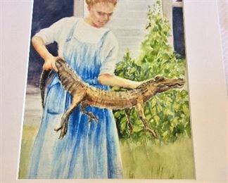 Alligator Lena Watercolor by Kathie Benson, Signed and Numbered 3/20.
