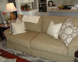 Upholstered two cushion sofa