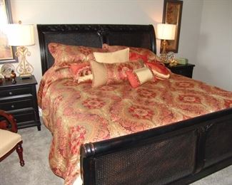 Nice black painted king size sleigh bed and matching night stands