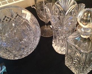 Rose bowl, vases, decanter