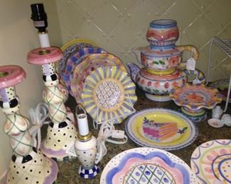 Lamps, plates, bowls, etc. (A few are MacKenzie Childs.)