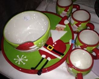 Santa plates, bowls, and mugs