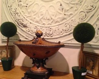 Mantel decor; small topiaries