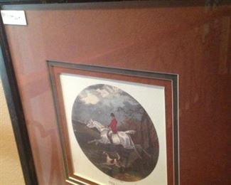 Framed and matted hunt scene art