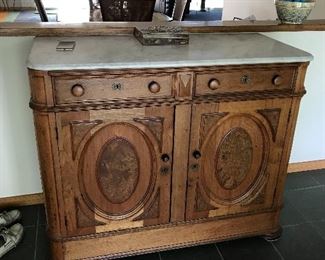 ANTIQUE WALNUT MARBLE TOP BUFFET SERVER SIDEBOARD