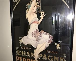 ART NOUVEAU STYLE LITHOGRAPH ON MIRROR FEATURING PERRIER JOUET