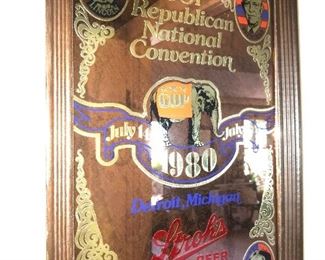 STROH'S BEER 1980 FRAMED MIRROR- GOP REPUBLICAN NATIONAL CONVENTION -DETROIT, Mi