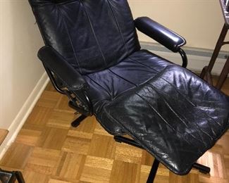 LEATHER LOUNGE ARMCHAIR RECLINER AND OTTOMAN