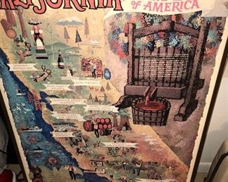 VINTAGE CALIFORNIA WINE LAND OF AMERICA MAP/POSTER