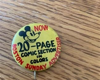 1930’S MICKEY MOUSE BOSTON SUNDAY ADVERTISER COMIC PINBACK PIN BUTTON DISNEY