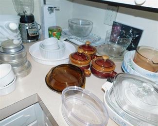 Corning ware,  pie plates....