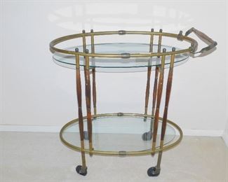 Vintage brass and wood serving cart