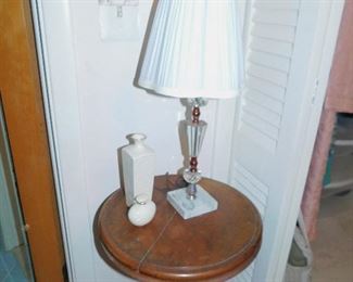 Antique lamp table, Lennox vase, vintage lamp