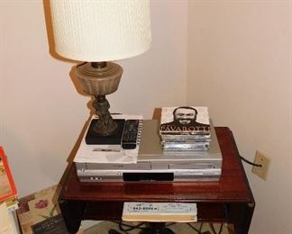 Vintage telephone stand, vintage lamp