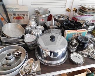 Vintage bakeware, candy molds, cake carrier