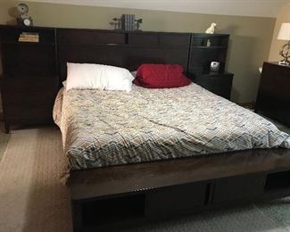 LARGE king size bed with storage headboard