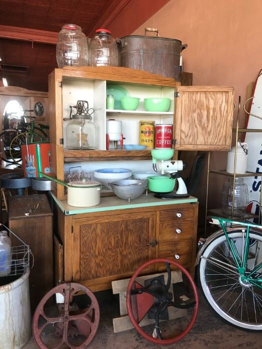 Antique Kitchen Cabinet with Jadite