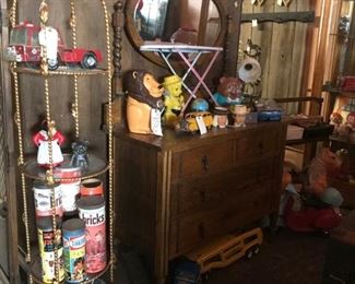 Toys. Antique Oak Wash stand with Mirror