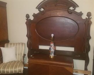 Victorian headboard, accent chair, Lane Waterfall cedar chest, table lamp, and more.
