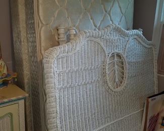 Full size white wicker bed