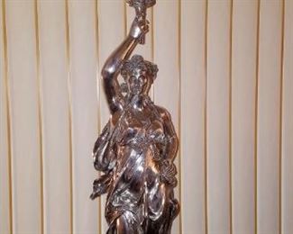One of two - Matched pair of bronze sculptures/candelabras with quadruple sterling silver overlay. Sculptor was Jean Louis Gregoire (1840-1890) from France.