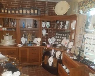 5 section computer desk/entertainment center. Pieces will be sold individually or as a set. Wedding cake is a jewelry display piece from the original Kimberly's Jewelry Store.