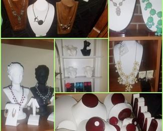 Various jewelry displays & necklaces/earrings