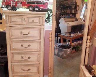 Lingerie chest, full length mirror, toy fire trucks, & more