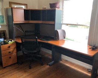 Desk with Storage Hutch and File Cabinet