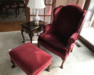 Winged Back Chair with Matching Ottoman