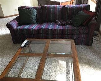 3 Seat Sofa, Wood and Glass Coffee Table
