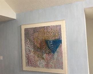 Huge signed multi media acrylic encased in plexiglass