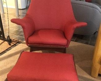 Mmid Century chair and ottoman re-upholstered