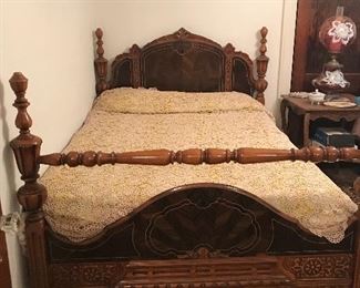 2 Full Size 40 Poster Mix wood Beds.  Full size lace bedspread.