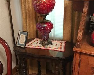 Another fabulous Fenton red double globe regal iris lamp. 