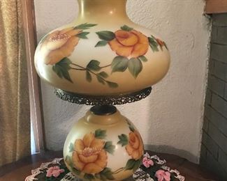 2 Handpainted Gone with the Wind Lamps - beautiful.  Another lovely doilie