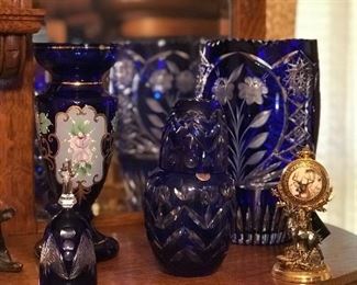 Wonderful Cobalt Blue Vase, Water and glass decanter, vase enameled and bell