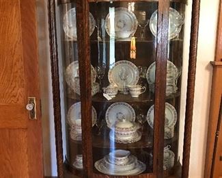 Wonderful tiger wood china cabinet - excellent condition.  Notice pillars.