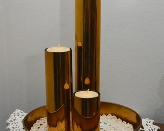 Mid Century Modern Brass Votive Candle Holders / Centerpiece 