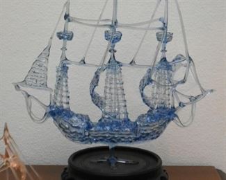 Spun Glass Ship Figurine
