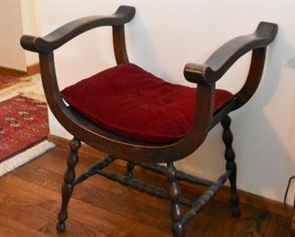 Antique Wood Stool / Chair with Curved Seat