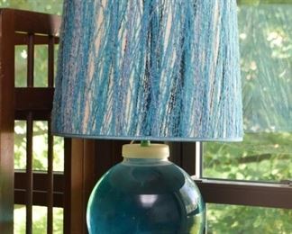 Vintage Glass Orb Table Lamp with Blue Shade (filled with blue liquid) 
