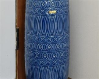 Vintage Blue Pottery Umbrella Holder / Floor Vase