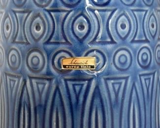 Vintage Blue Pottery Umbrella Holder / Floor Vase