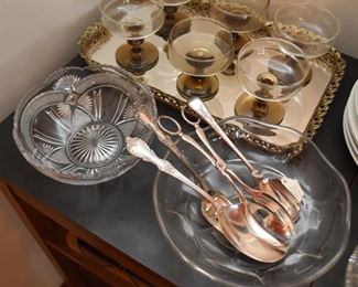 Glass Serving Bowls, Silver Plate Serving Utensils