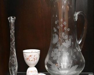 Vintage Glass Pitcher, Bud Vase, Egg Cup, Trinket Box