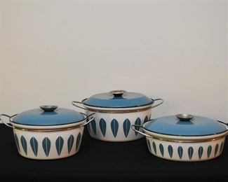 Cathrineholm Blue & White Enamelware Lotus Pots / Covered Casseroles