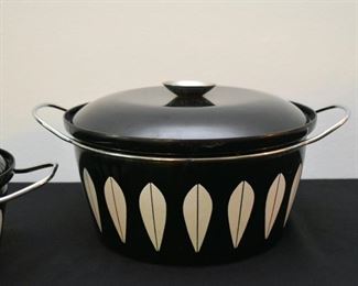 Cathrineholm Black Enamelware Lotus Pots / Covered Casseroles