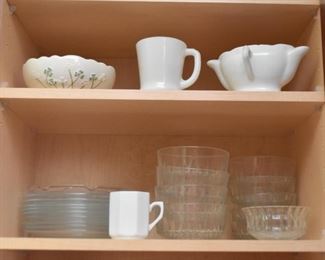 Glass Plates & Bowls, Gravy Boat, Coffee Mugs, Etc.